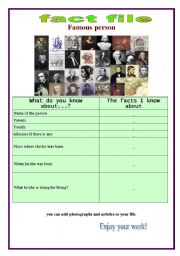 English Worksheet: fact file of a famous person