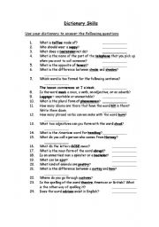 English Worksheet: Dictionary Skills