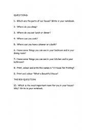 English worksheet: QUESTIONS, PARTS OF A HOUSE