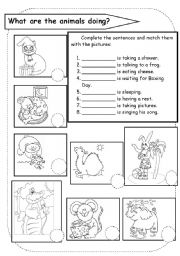 English Worksheet: What are the animals doing?