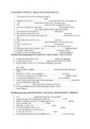 English Worksheet: must have to can can not