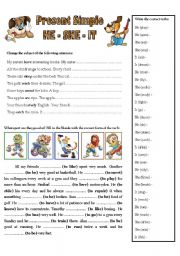 English Worksheet: PRESENT SIMPLE ---he, she, it