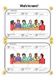 English Worksheet: Whats his name? - Speaking Cards