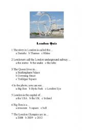 English Worksheet: london quiz