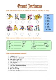 Actions and Present Continuous Worksheet