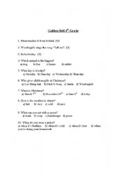 English Worksheet: Golden Bell Quiz (4th Grade)