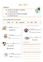 English Worksheet: can / cant 