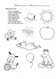 English Worksheet: read and color