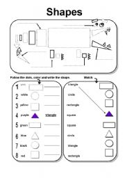 English Worksheet: SHAPES - RECTANGLE-CIRCLE-SQUARE-TRIANGLE