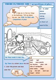 English Worksheet: There is/there are + prepositions of place