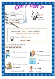 English Worksheet: can / cant 