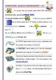 English Worksheet: (PART I/2 )Computer Basics: Getting familiarized with Computers (For Children and adults) ICT