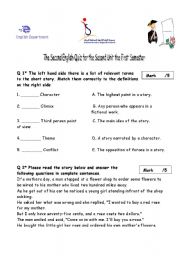 English Worksheet: story elements quiz