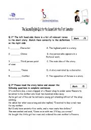 English worksheet: story elements quiz