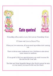 English Worksheet: LOVELY QUOTES LOVE AND FRIENDSHIP !