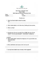 English worksheet: rain man reading comprehension