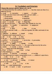 English worksheet: Vocabulary and structure