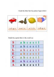 English worksheet: match the litter to to the picture and the capital to the small litter