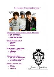 English Worksheet: Do you know the Jonas Brothers ?