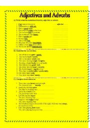 English Worksheet: 2 PAGES ADJECTIVES AND ADVERBS WORKSHEET
