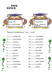 English Worksheet: FOR  AND SINCE