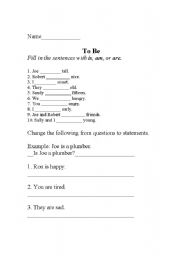 English Worksheet: To Be 