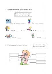 English Worksheet: Body parts & action verbs
