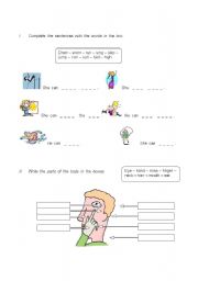 English worksheet: Body parts & action verbs