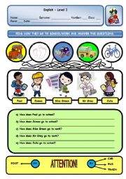 English Worksheet: HOW DO THEY GO TO SCHOOL/WORK?