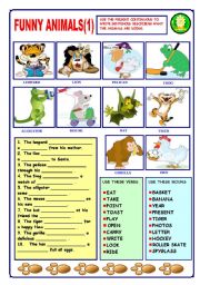 English Worksheet: Funny Animals (Present Continuous)