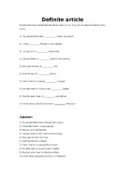 English Worksheet: Definite Article