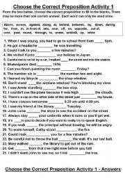 English Worksheet: Choose the Correct Preposition Activity 1