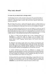 English Worksheet: Reading: Why study abroad