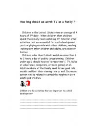 English Worksheet: how long should we watch TV ?