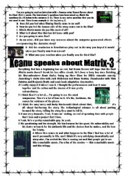 English Worksheet: Keanu speaks about Matrix-3