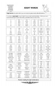 English Worksheet: SIGHT WORDS