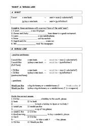 English Worksheet: Want - would like (theory + exercise)