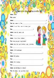 English Worksheet: Complete the Dialogue