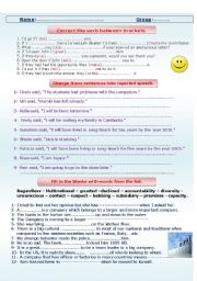 English Worksheet: Conditional If (  I,II,III ) , reported speech, and voc. exercises.