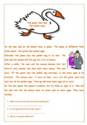 English Worksheet: the goose that lays the golden eggs