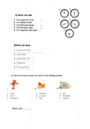 English worksheet: time dates months