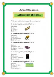 English Worksheet: Classroom objects identification