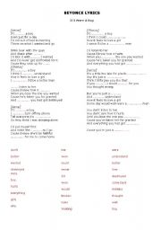 English Worksheet: song lyrics: beyonce 