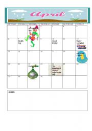 English Worksheet: 2009 Calender: April- May