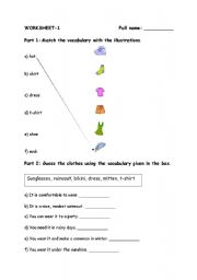 English worksheet: vocabulary - clothes