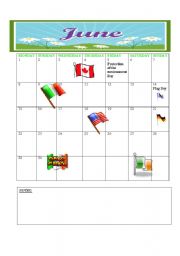 English Worksheet: 2009 CALENDER JUNE -JULY