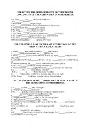 a worksheet about tenses