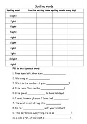 English Worksheet: Spelling list 