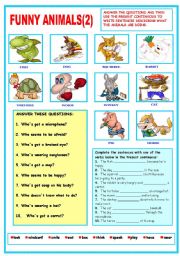English Worksheet: Funny Animals and Present Continuous (2)