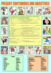 English Worksheet: Present Continuous and Adjectives